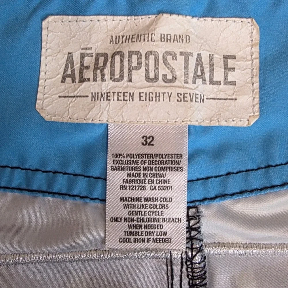 Lot of 2 Aeropostale Board Shorts Mens 32 Blue Plaid Graphic Swim Trunks Y2K